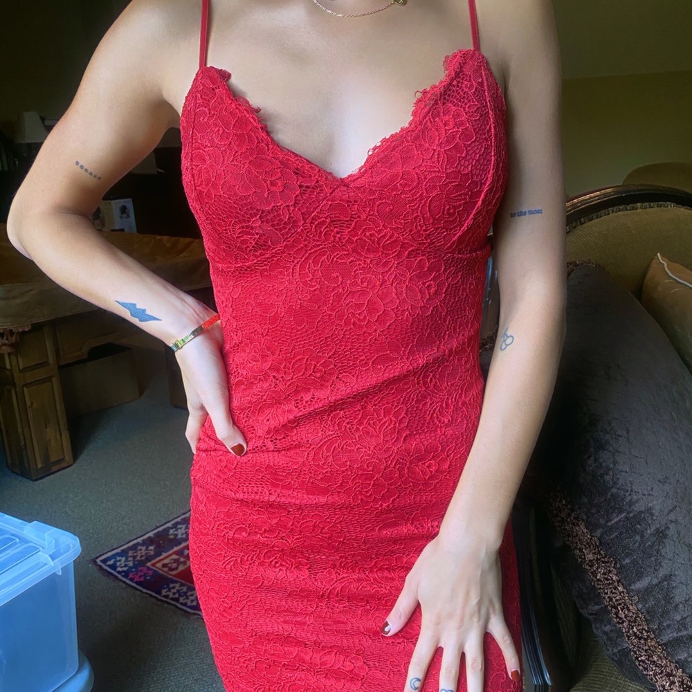 Red lace dress